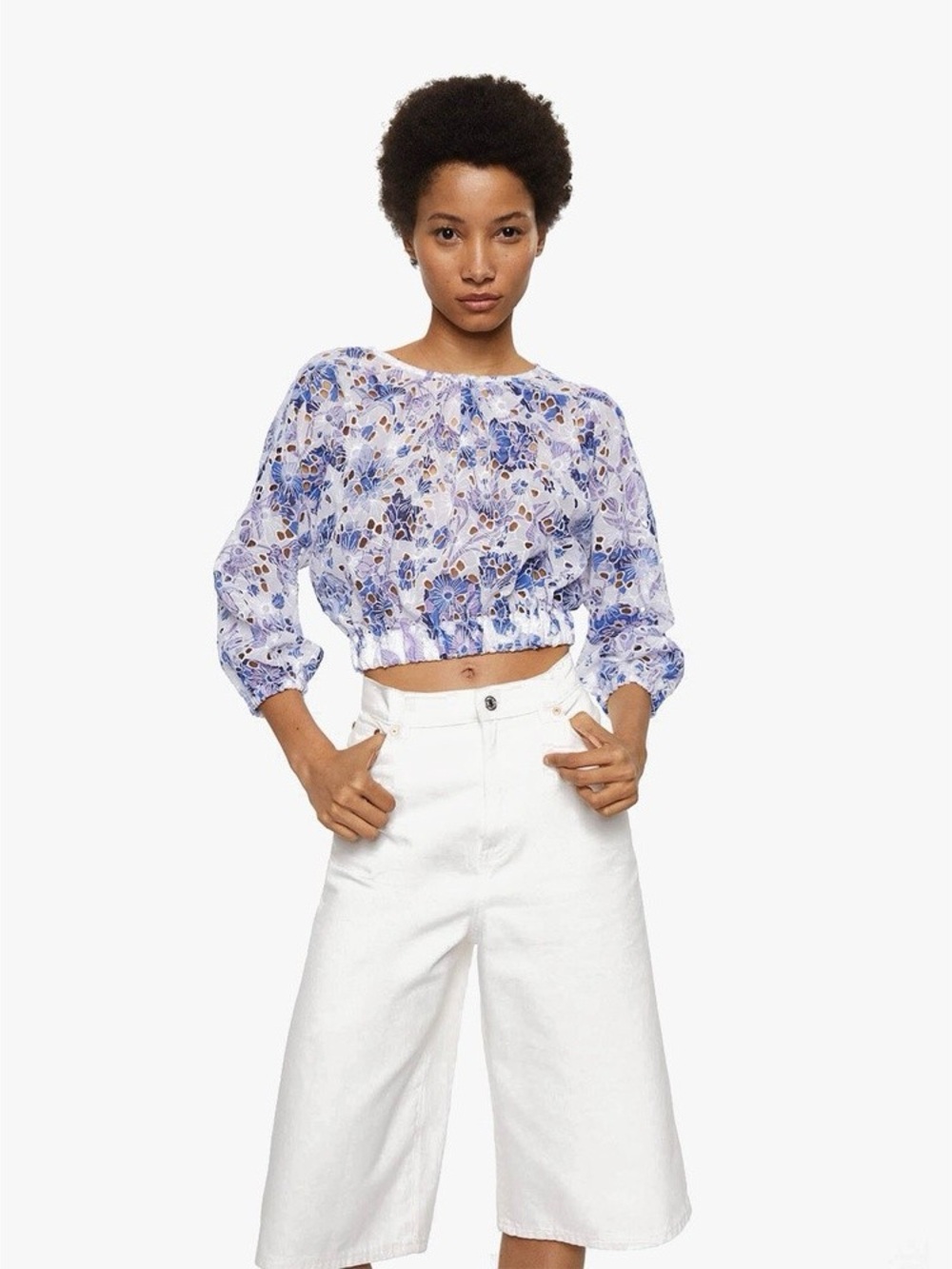 Mango Floral Long-Sleeve Blouse